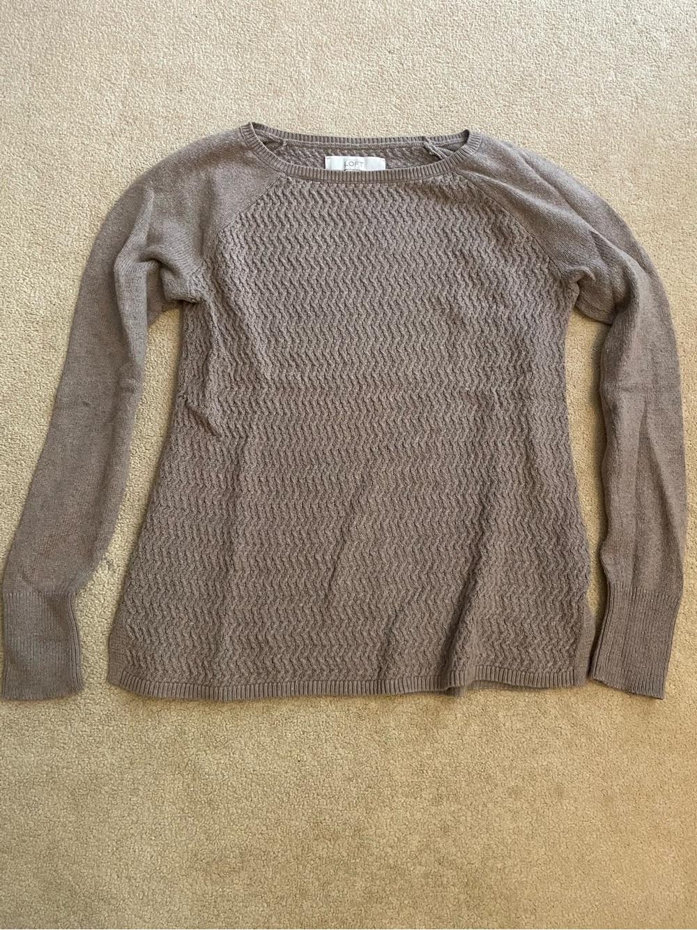 LOFT Taupe Chevron-Textured Crewneck Sweater